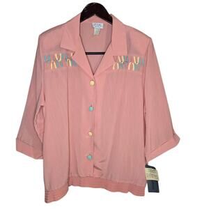 NWT Regal Fashions 1X Coral Pink Top/Topper with Pastel Embroidery [0277]
